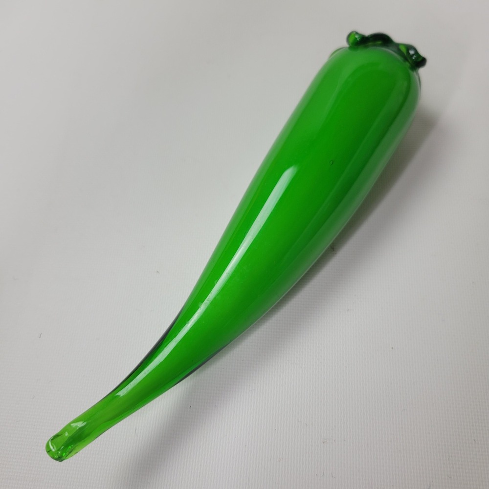 Vintage Green Glass Chili Pepper Figurine Hand Blown Art Glass 6.5" Decor